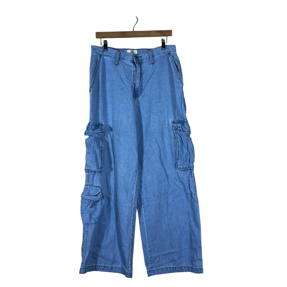 Universal Thread High Rise Wide Leg Cargo Jeans Light Wash Utility Blue Size 10R